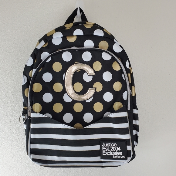Justice Other - NWT Justice Stripe and Polka Dot Backpack Letter C